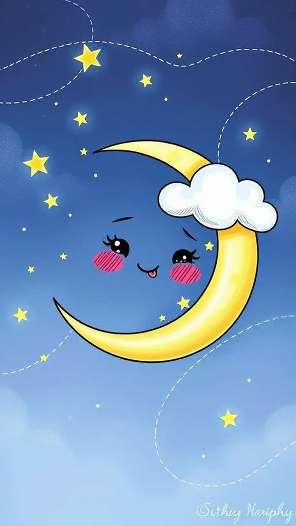 adorable crescent moon illustration