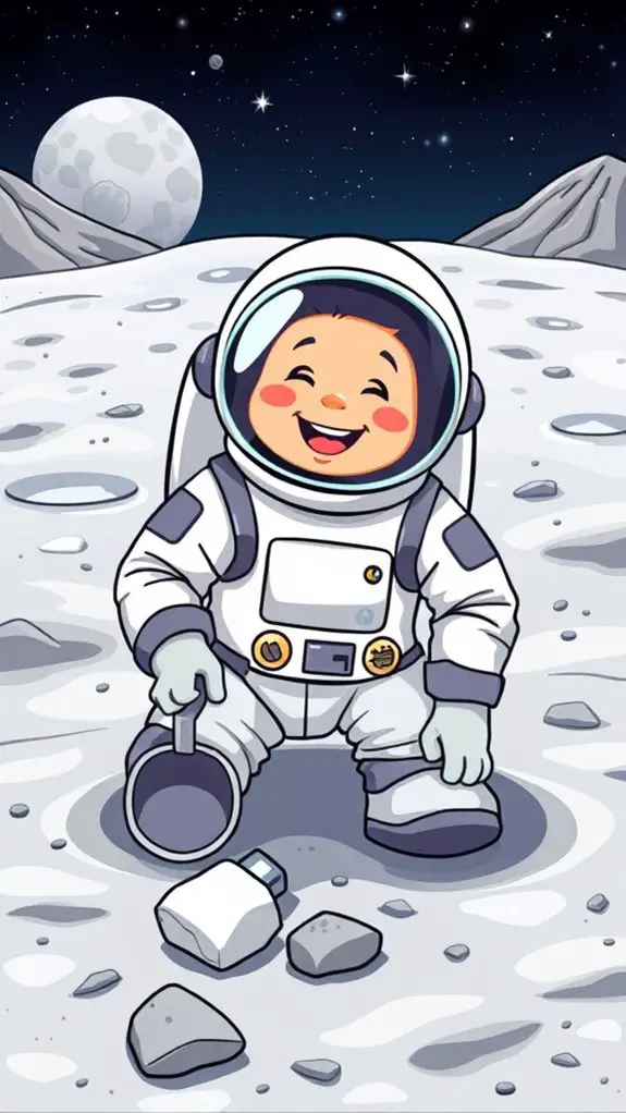 astronaut gathering moon rocks