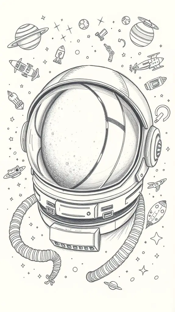 astronaut helmet sketch drawing