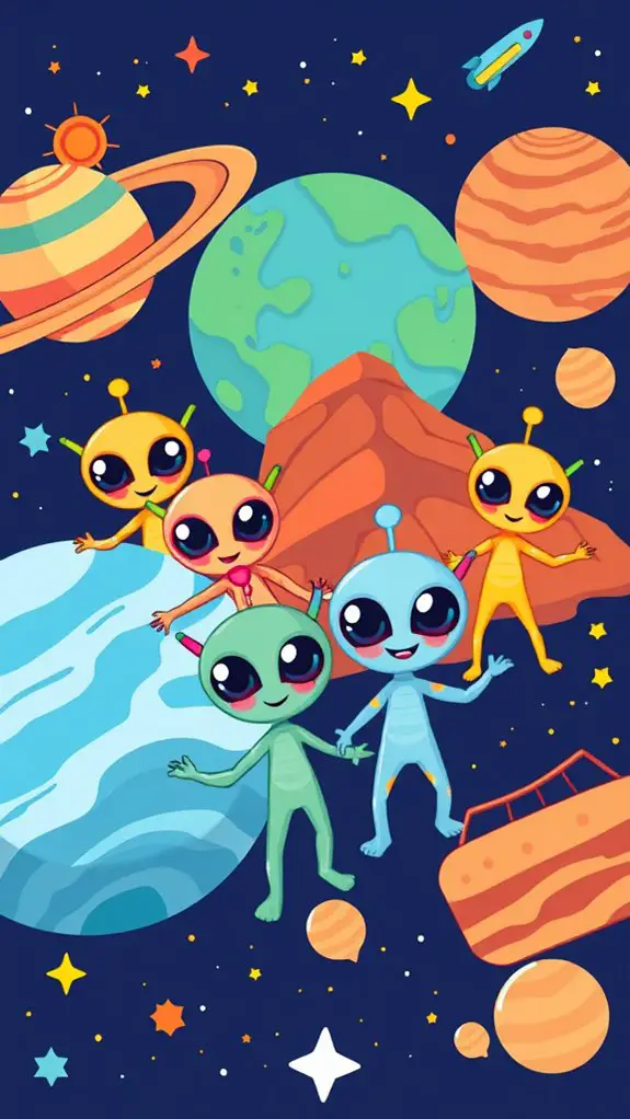 cartoon aliens in space
