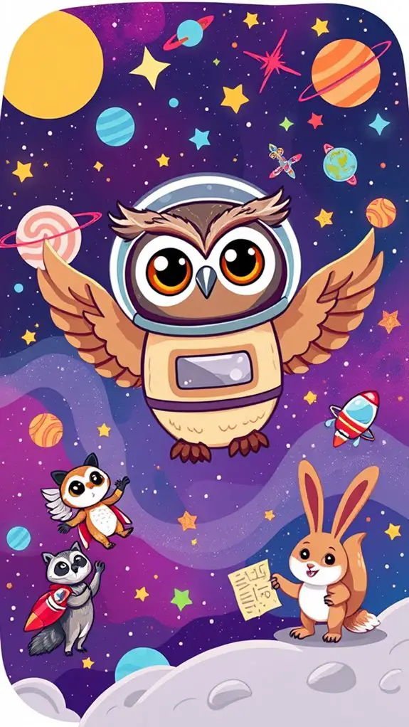cosmic owl themed animal illustrations