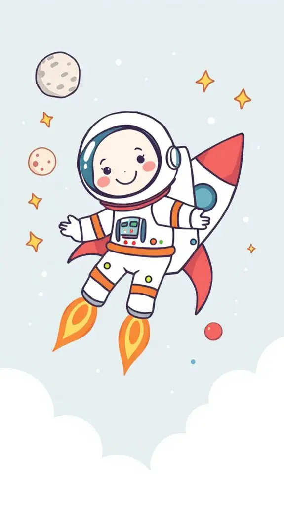 doodle style astronaut and rocket