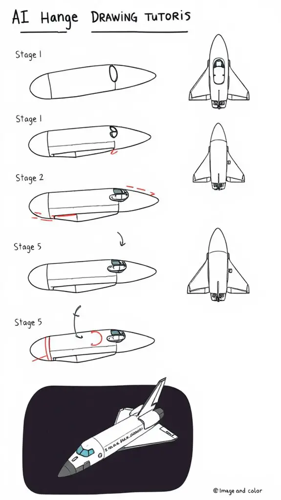 easy space shuttle drawing