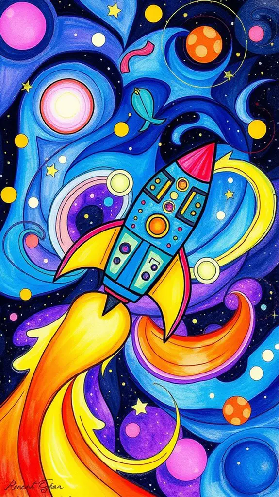 expressive rocket ship art