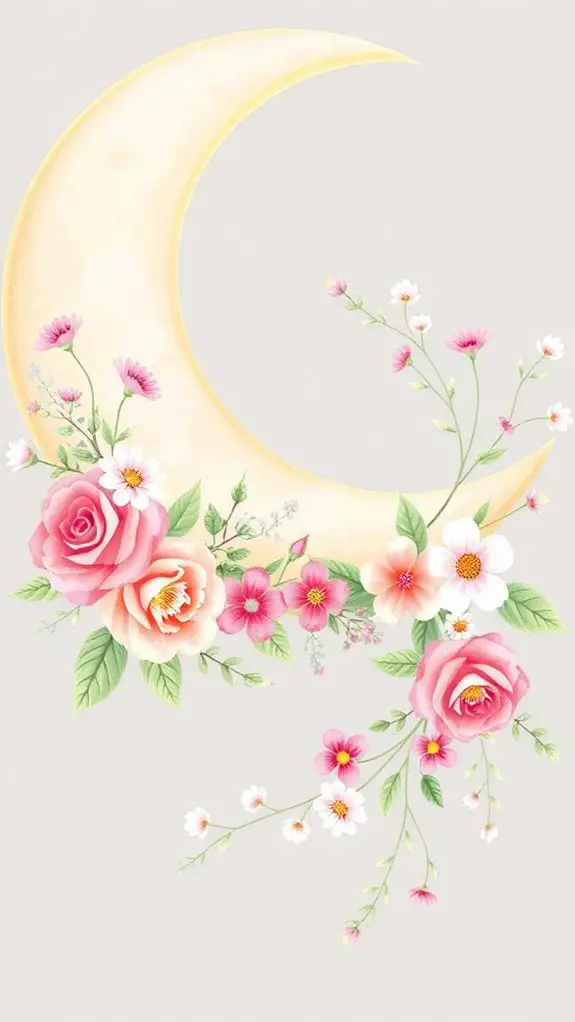 floral intertwined moon clipart
