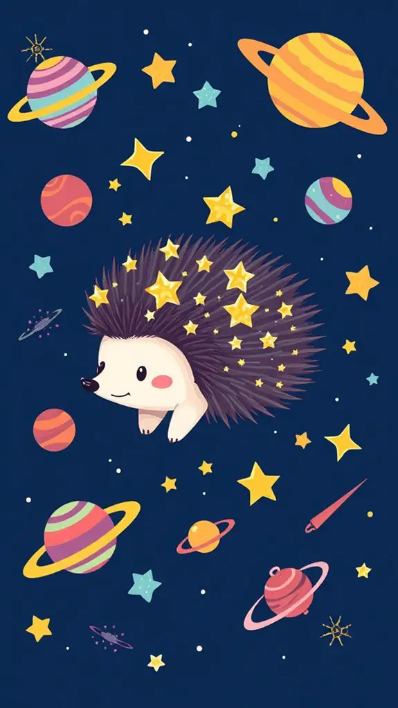 hedgehog themed space animal clipart