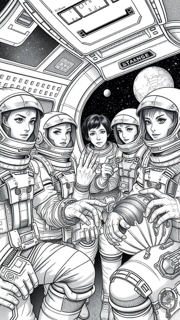 monochrome astronaut team illustration