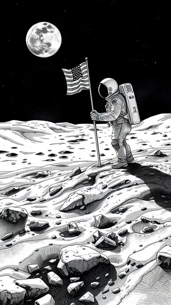 monochrome lunar landing illustration