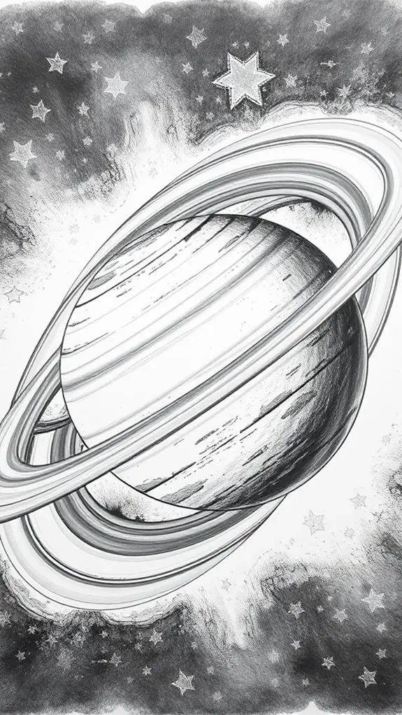 monochrome saturn illustration art