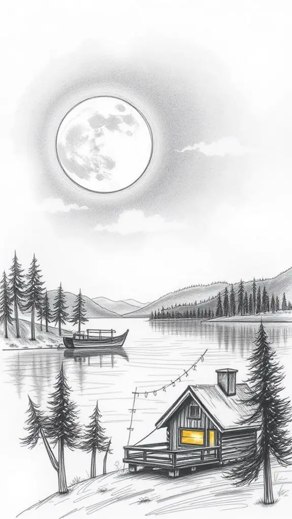 moonlit night sketch drawing
