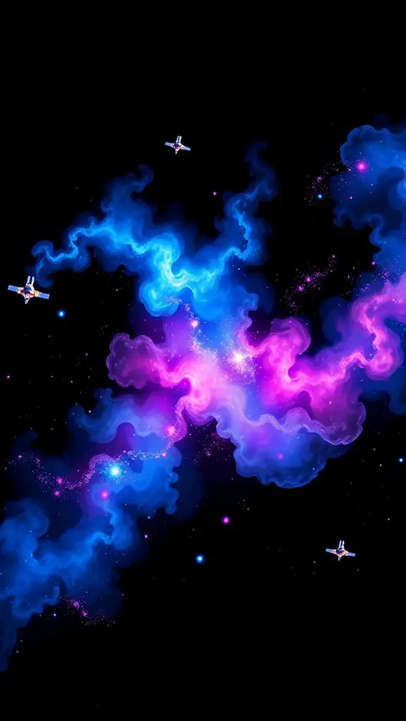 nebula with orbiting satellites