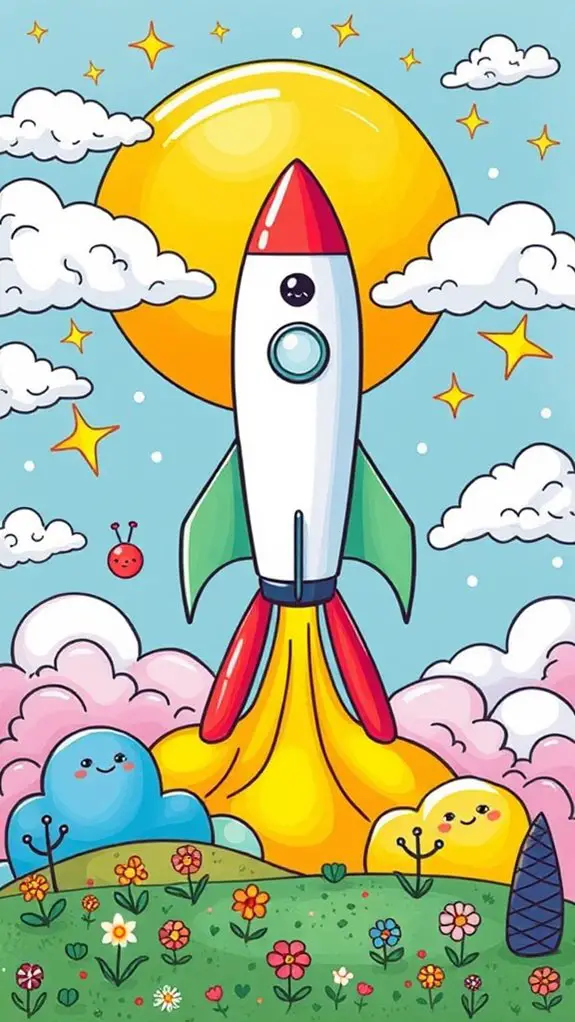 playful rocket art illustration