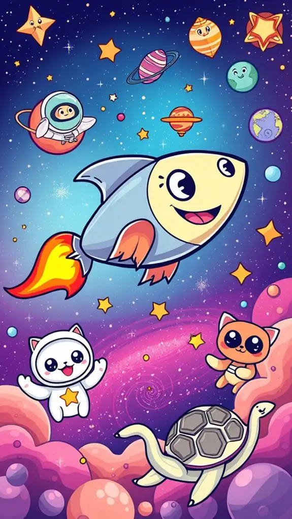 rocket themed animal illustrations