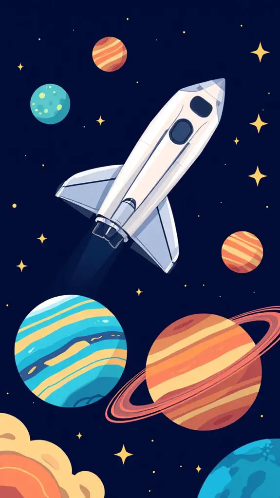 space shuttle and planets