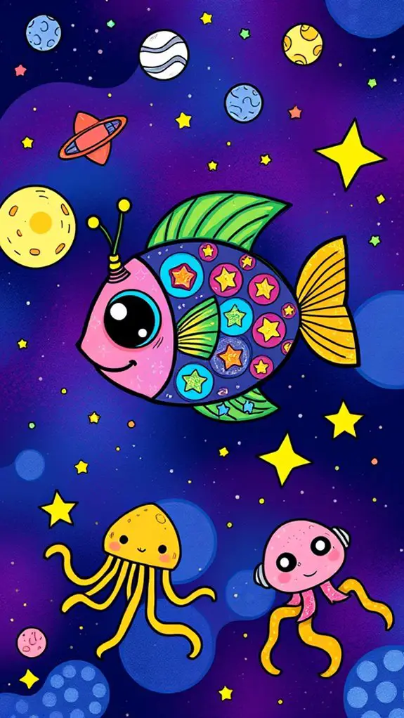 whimsical extraterrestrial aquatic creatures
