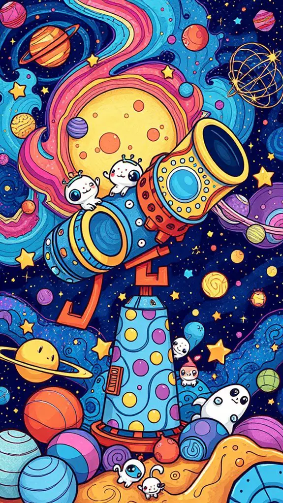 whimsical space telescope doodle