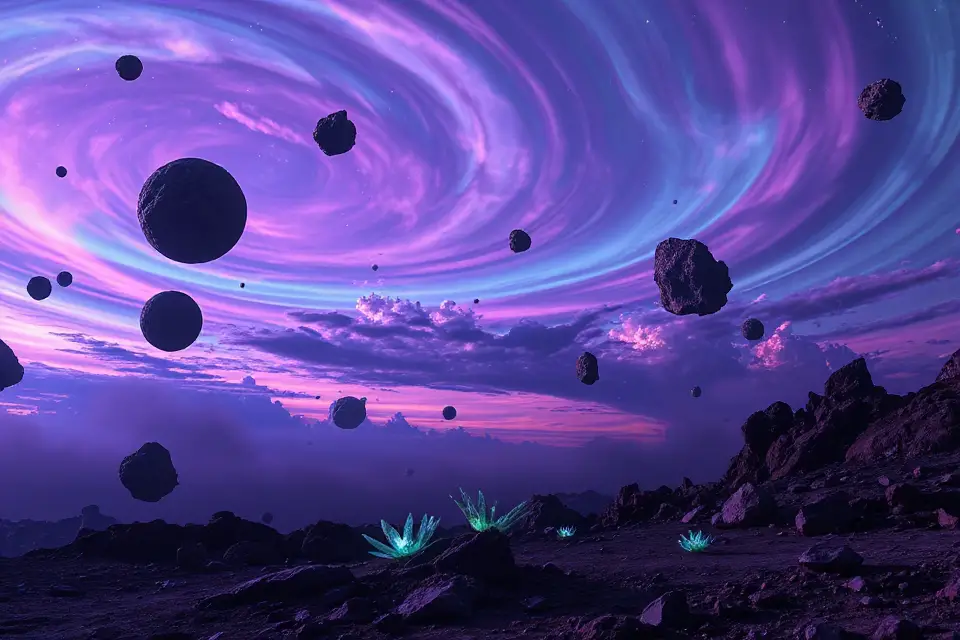 alien planet asteroid field