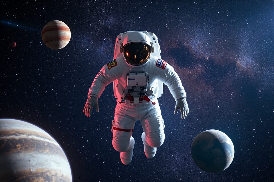 astronaut amidst glowing stars