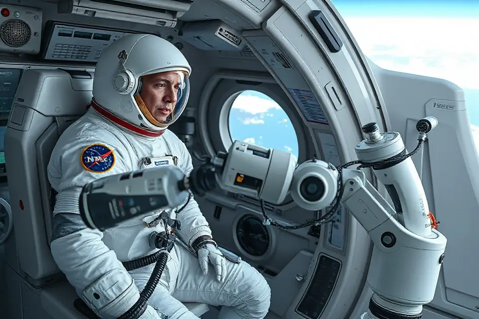 astronaut and robotic arm interaction