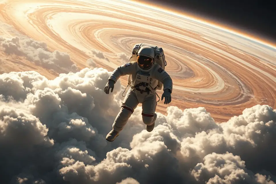 astronaut exploring jupiter s atmosphere