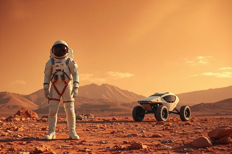 astronaut exploring mars landscape