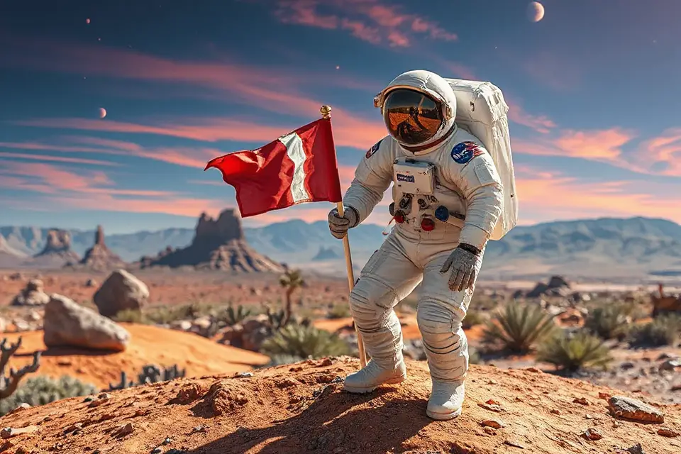 astronaut flags alien planet