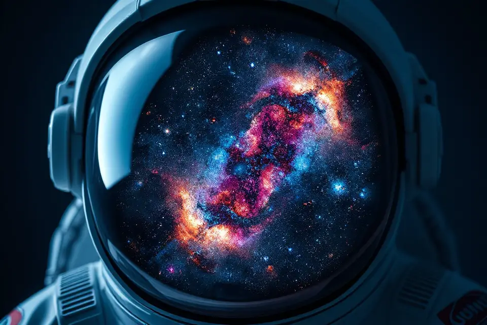 astronaut helmet galaxy reflection