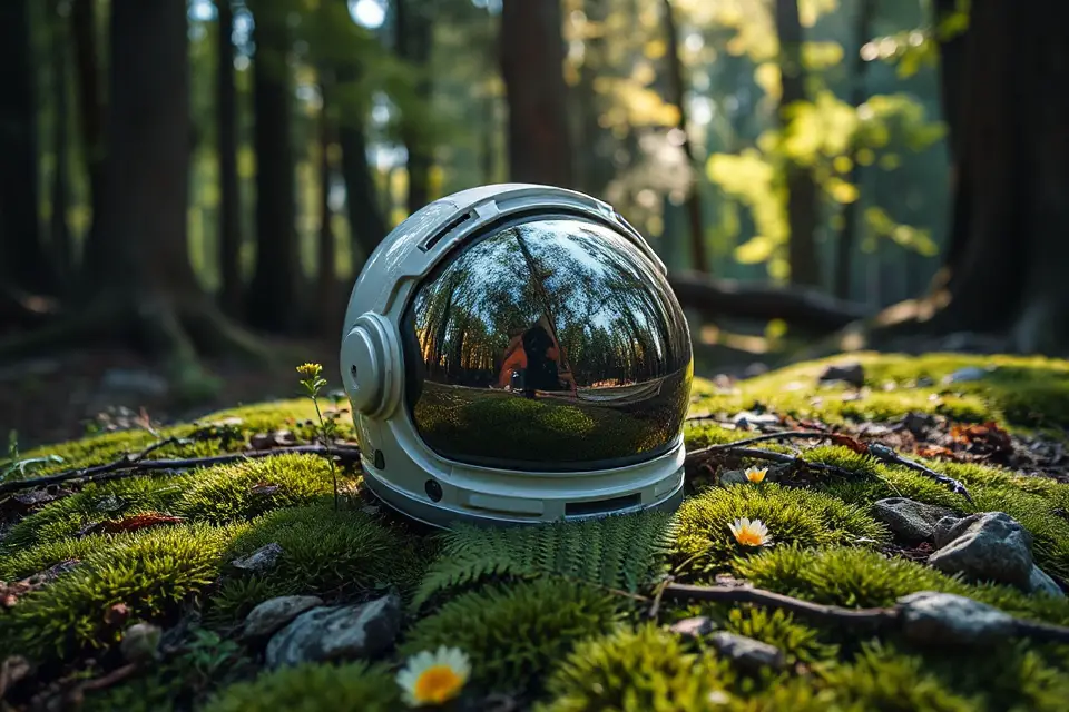 astronaut helmet in nature