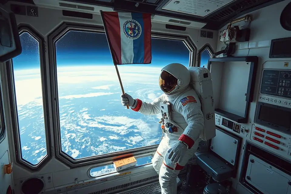 astronaut holding hope flag