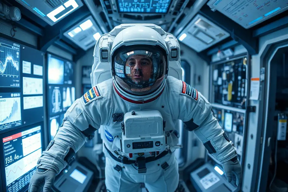 astronaut in glowing iss