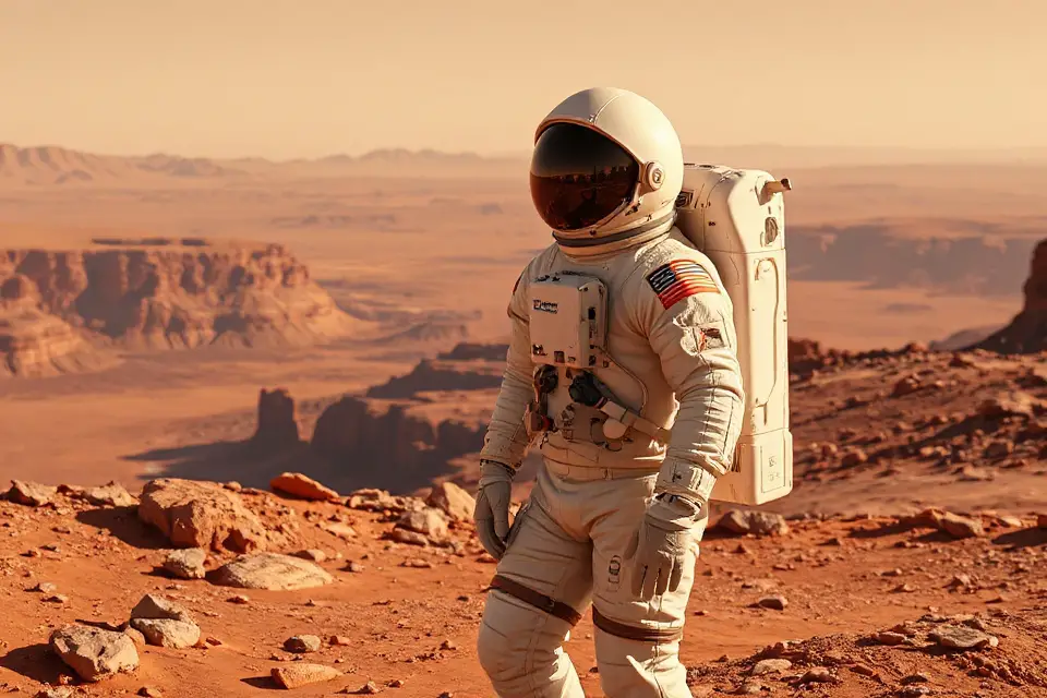astronaut in martian landscape