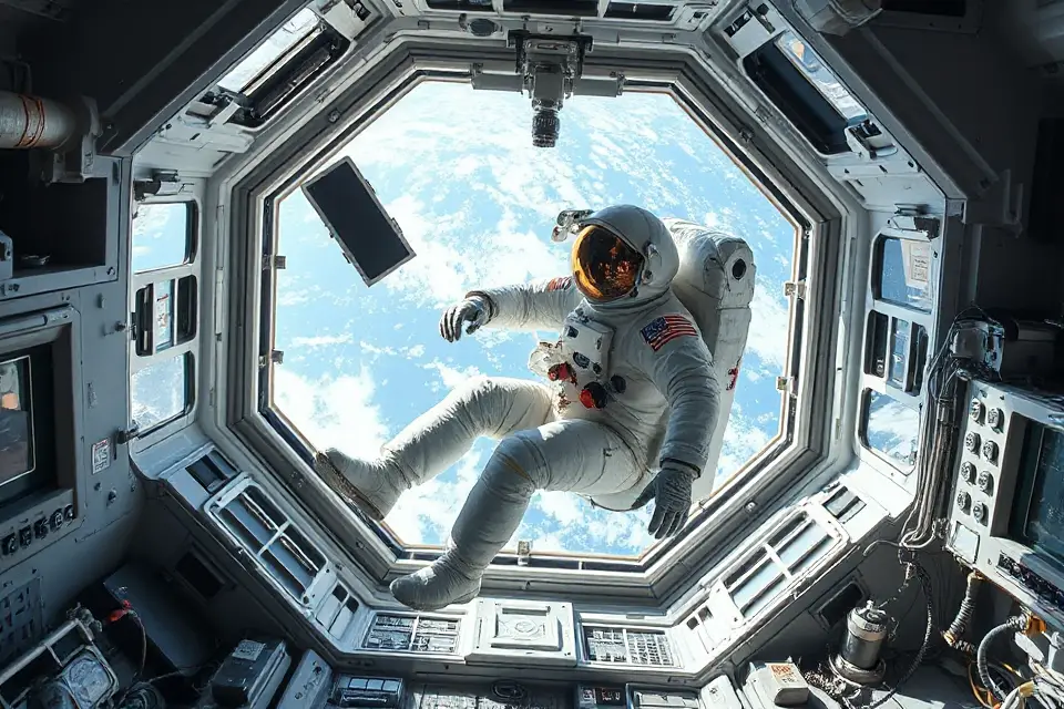 astronaut iss floating tools