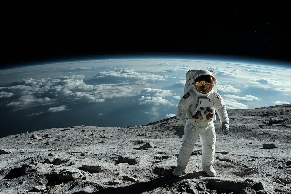 astronaut moon earth backdrop