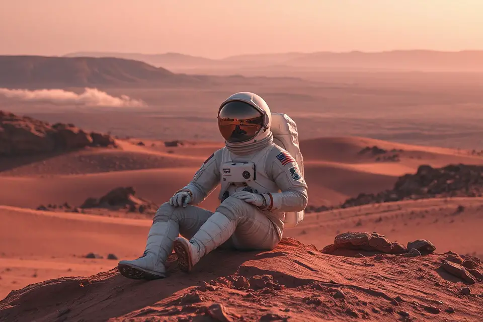 astronaut on martian ridge