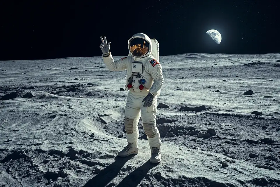 astronaut peace sign moon