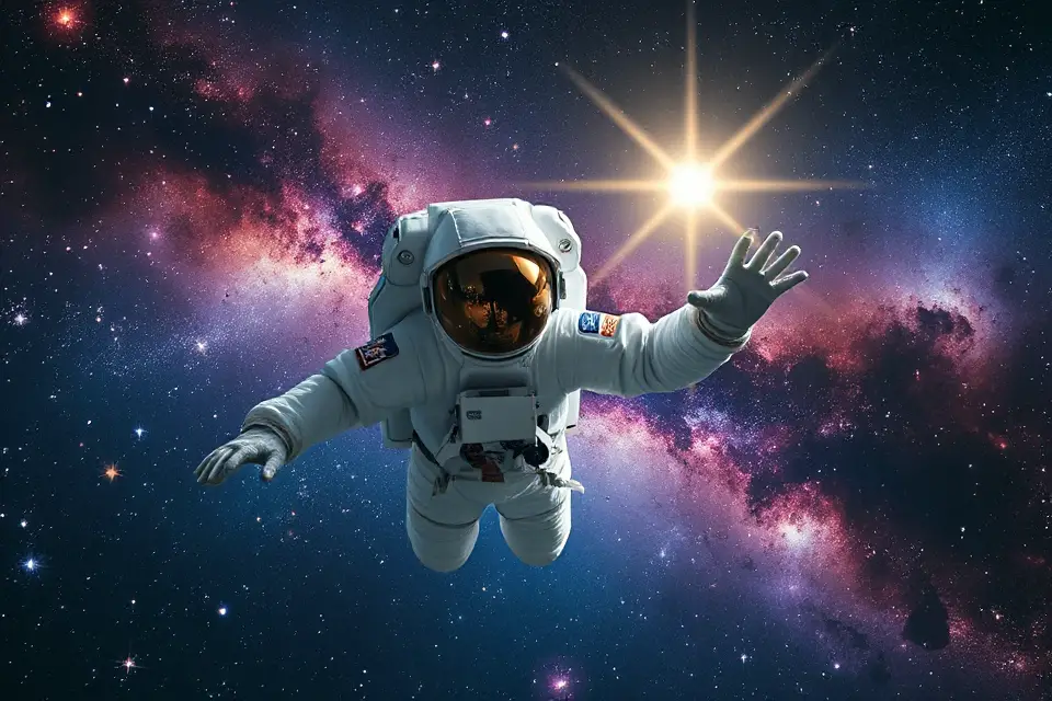 astronaut reaching for stars