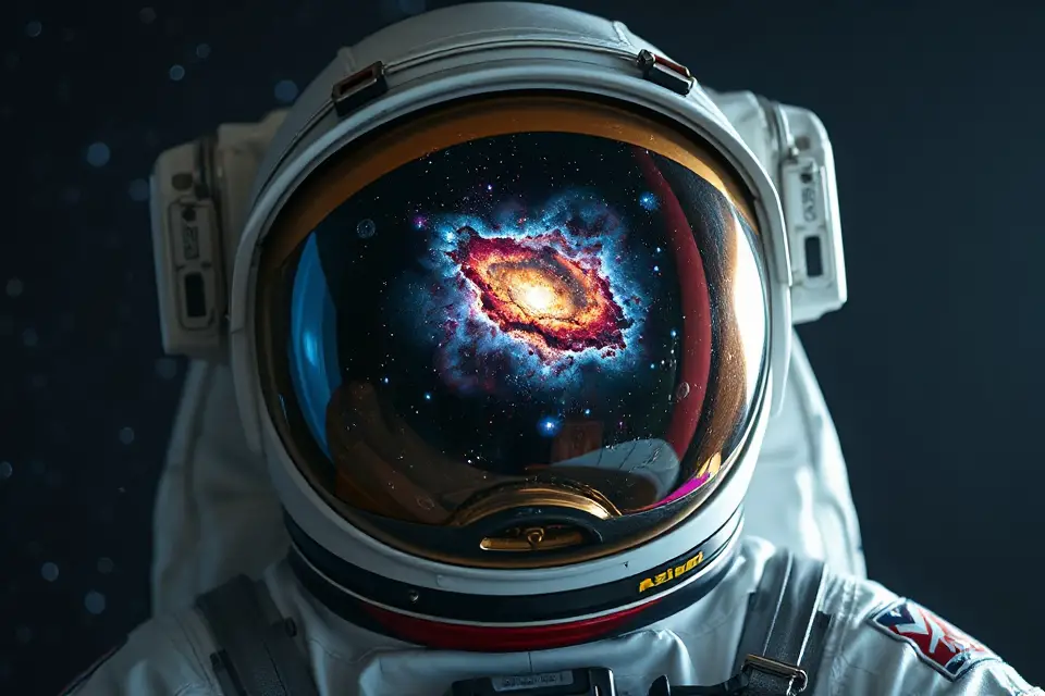 astronaut reflection cosmic object