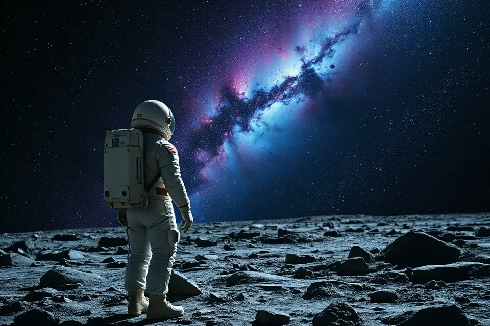astronaut reflection in nebula