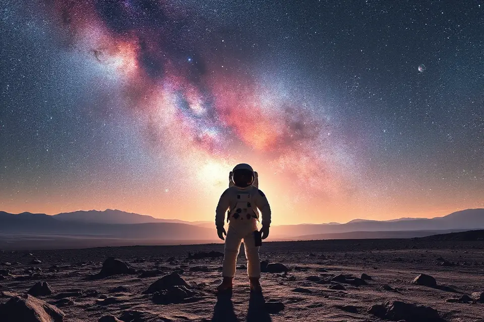 astronaut silhouette gazing space