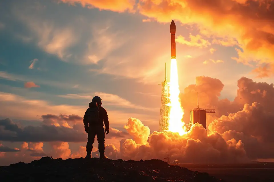 astronaut silhouette rocket launch