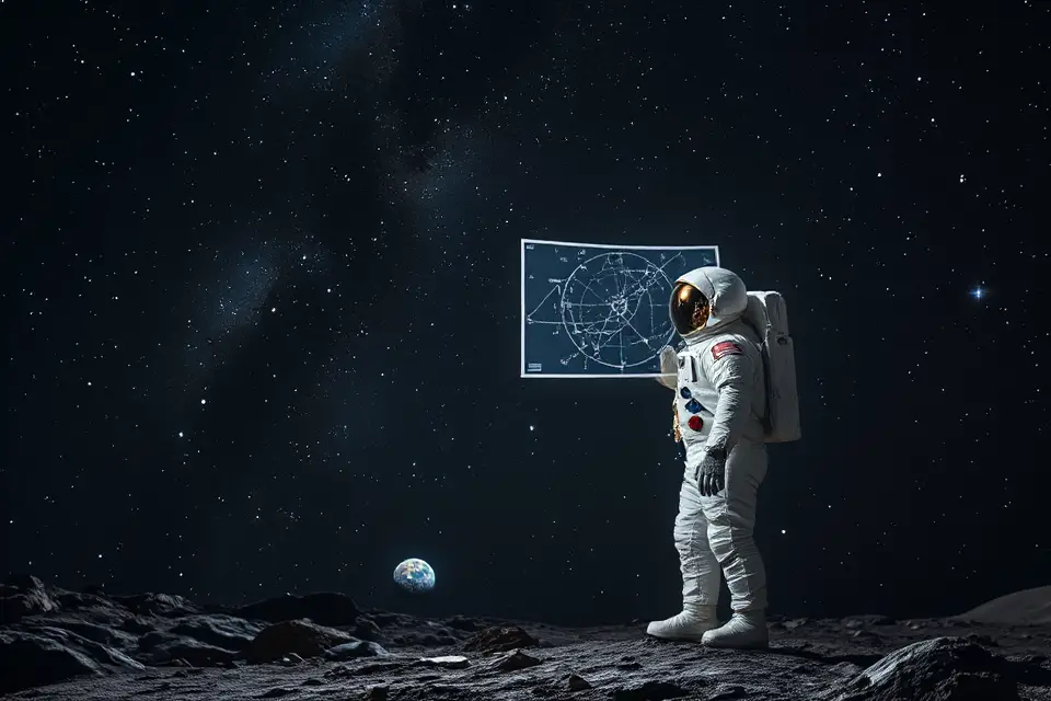 astronaut studying constellation map