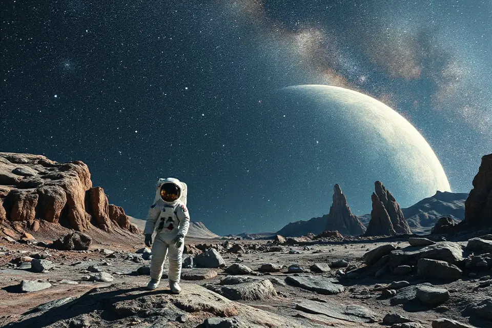 astronaut under starlit sky