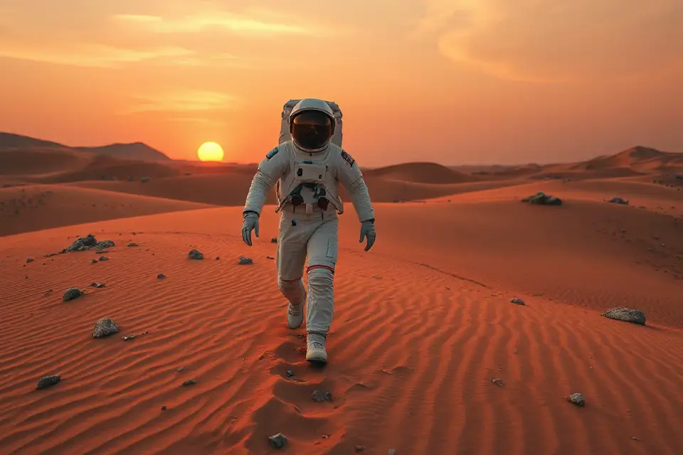 astronaut walking on mars
