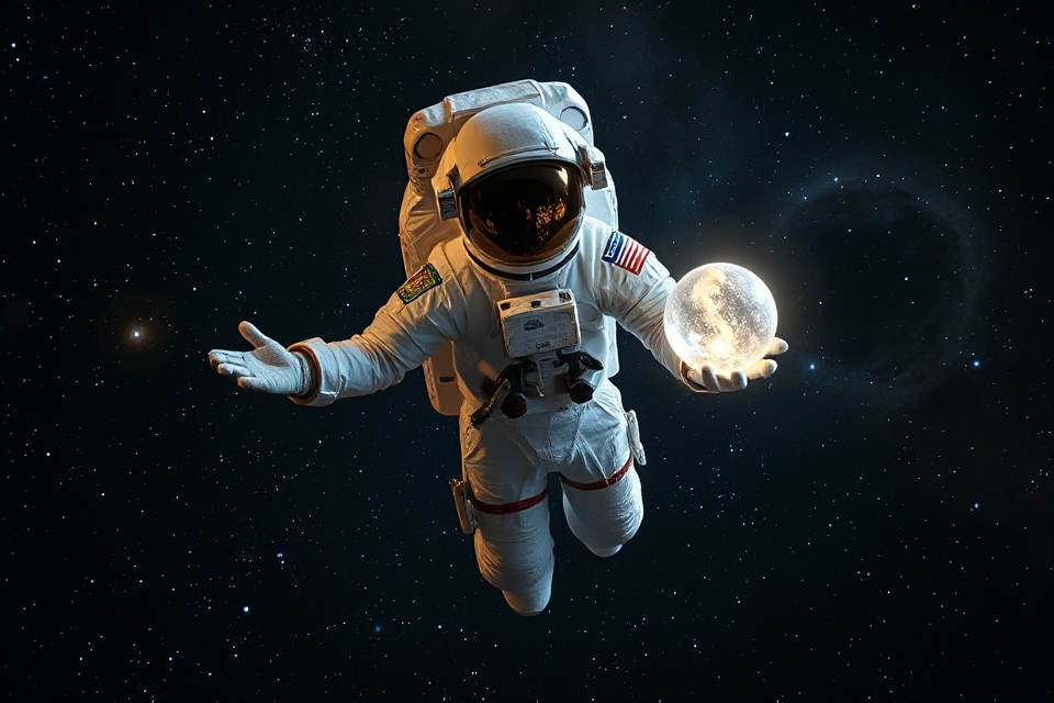 astronaut with glowing orb