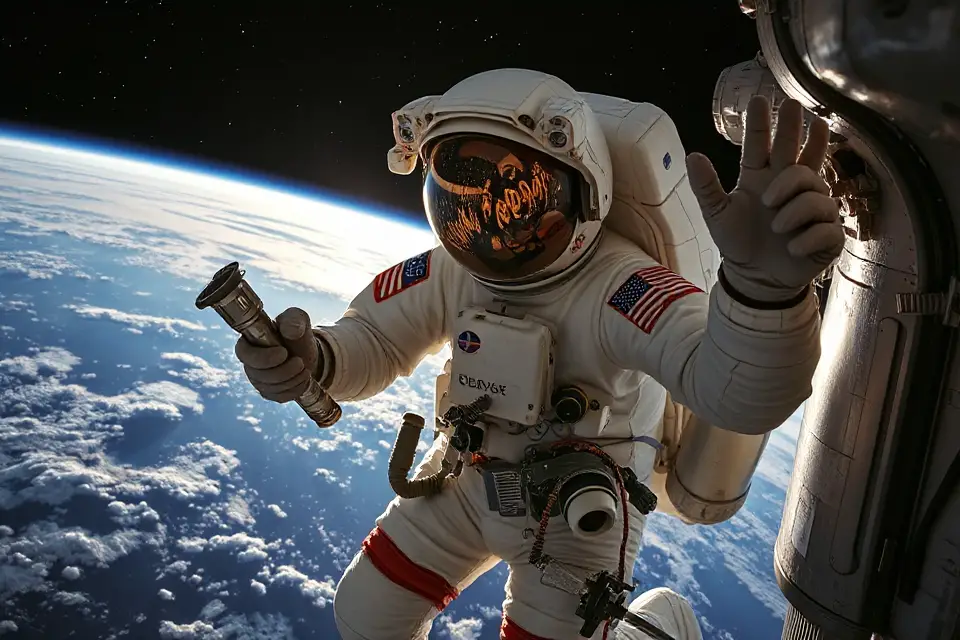 astronaut with tools ready