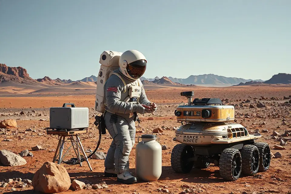astronauts collaborating on mars