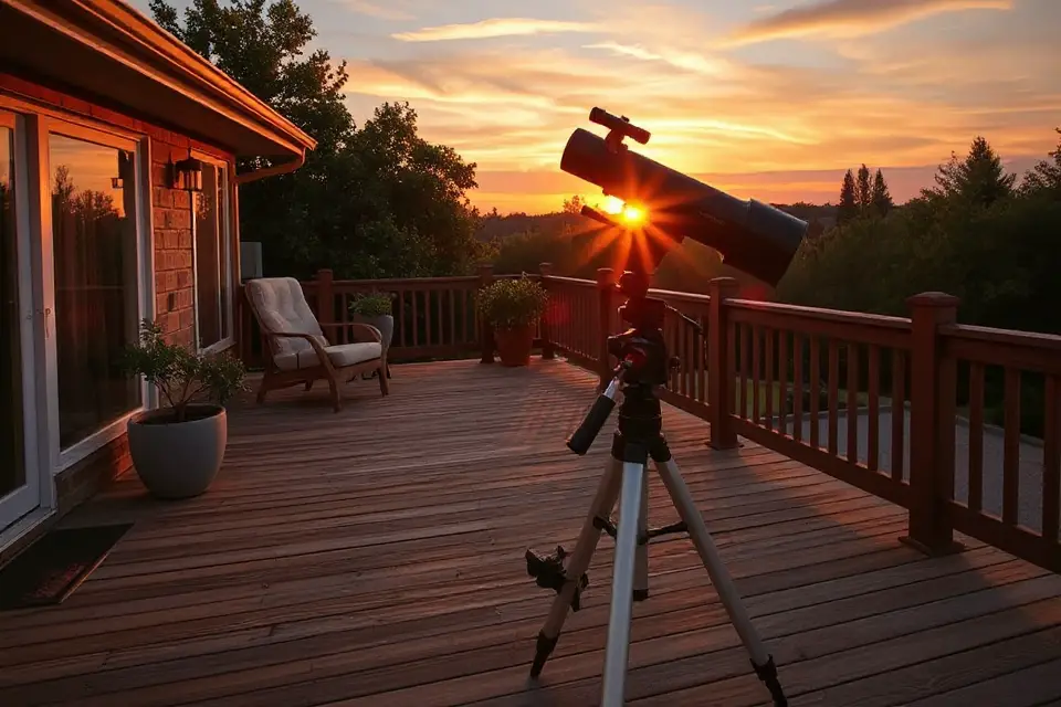 backyard telescope at sunset