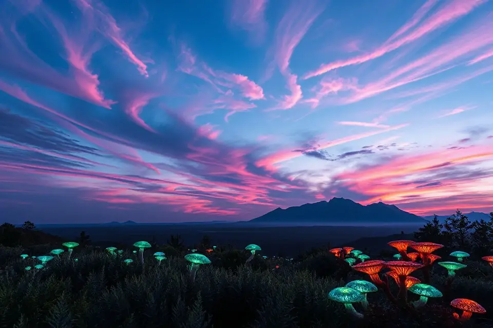 bioluminescent alien landscape glow