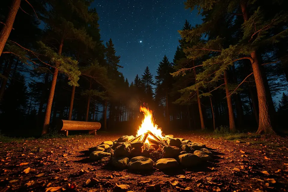 campfire beneath starlit sky