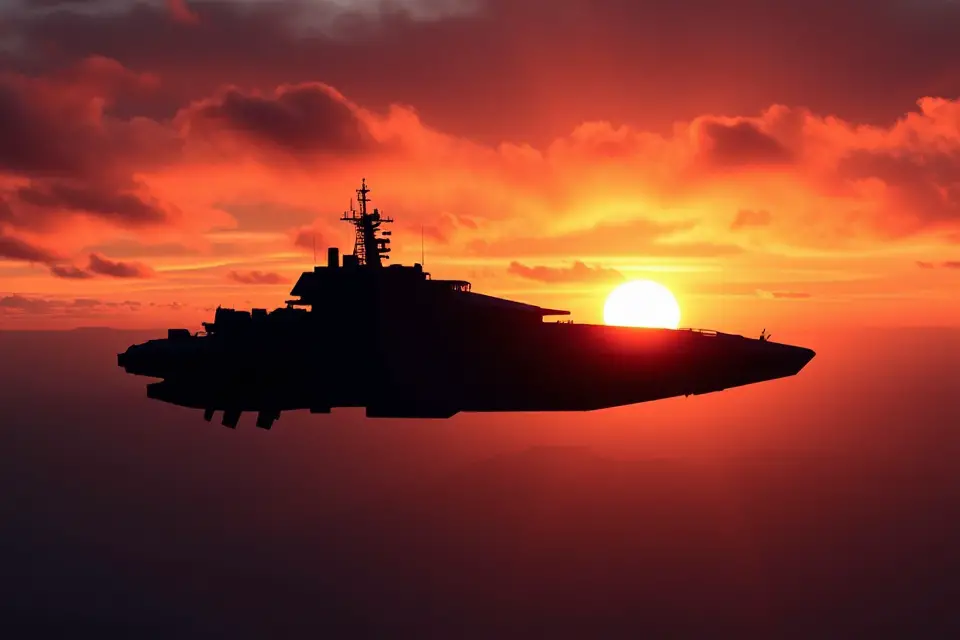 cargo ship sunset silhouette